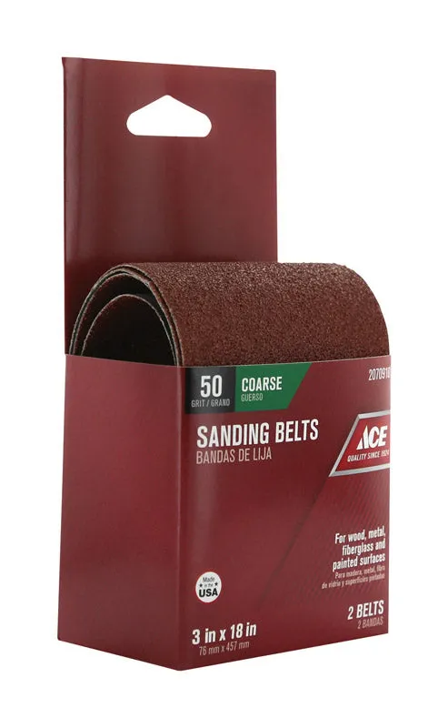 Ace 18 in. L X 3 in. W Aluminum Oxide Sanding Belt 50 Grit Coarse 2 pc