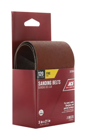 Ace 21 in. L X 3 in. W Aluminum Oxide Sanding Belt 120 Grit Fine 2 pc