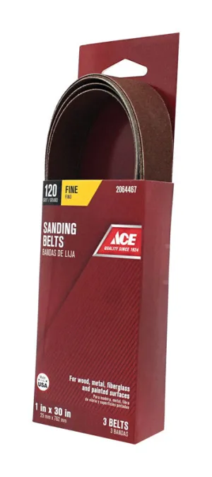 Ace 30 in. L X 1 in. W Aluminum Oxide Sanding Belt 120 Grit Fine 3 pc