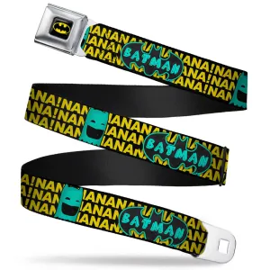 Batman Full Color Black Yellow Seatbelt Belt - Batman Face & Logo Sketch/NANANA! Black/Yellow/Aqua Webbing