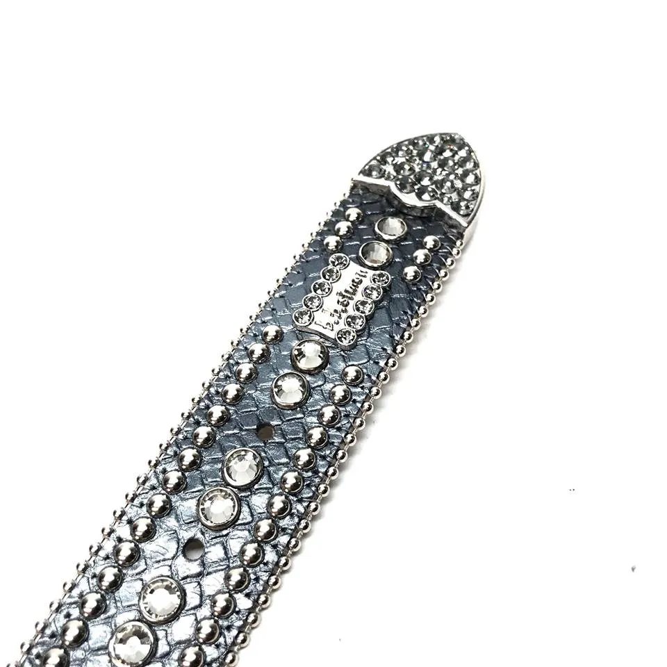 b.b. Simon Silver Studded Leather Crystal Belt