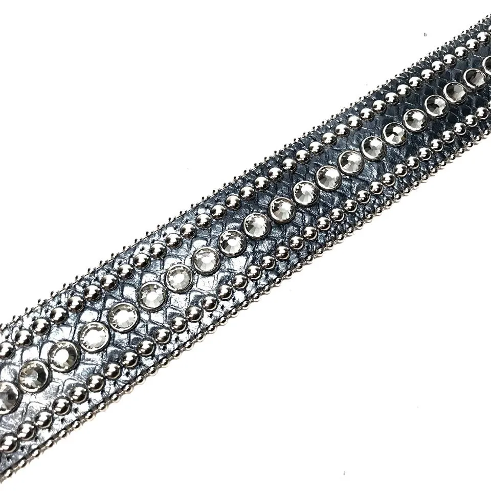 b.b. Simon Silver Studded Leather Crystal Belt