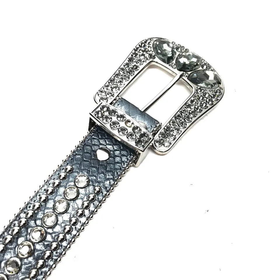 b.b. Simon Silver Studded Leather Crystal Belt