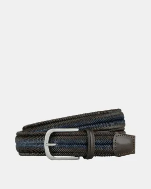 Braided Leather Stretch Belt - Dark Brown   Blue