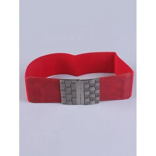 Coat Wear Weaving Metal Basket Buckle Stretch Belt - Red