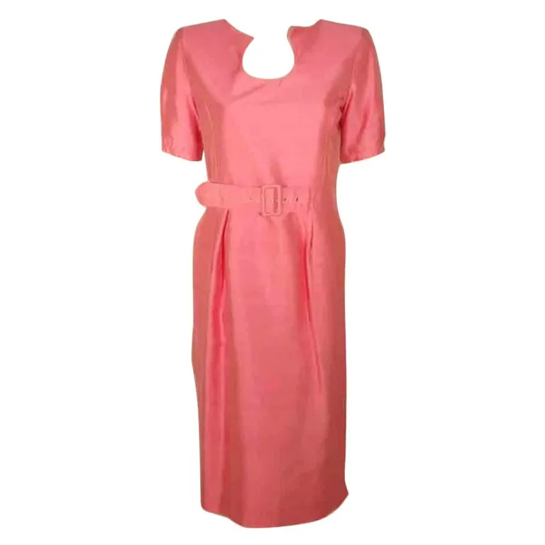 COURREGES Pink Silk Dress with Belt Size 38