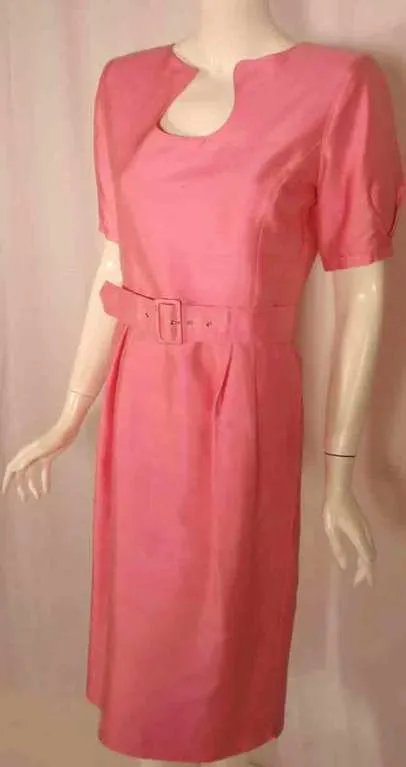 COURREGES Pink Silk Dress with Belt Size 38