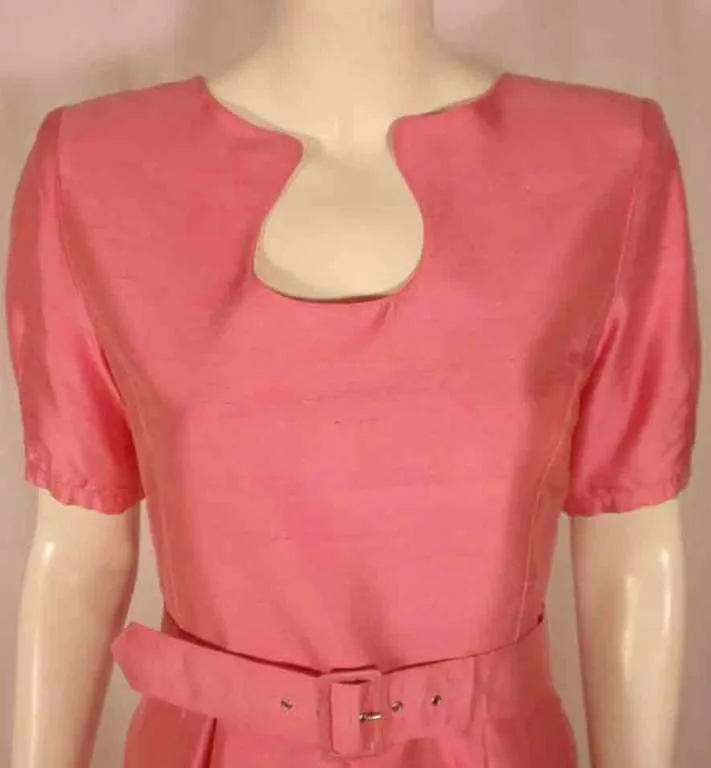 COURREGES Pink Silk Dress with Belt Size 38