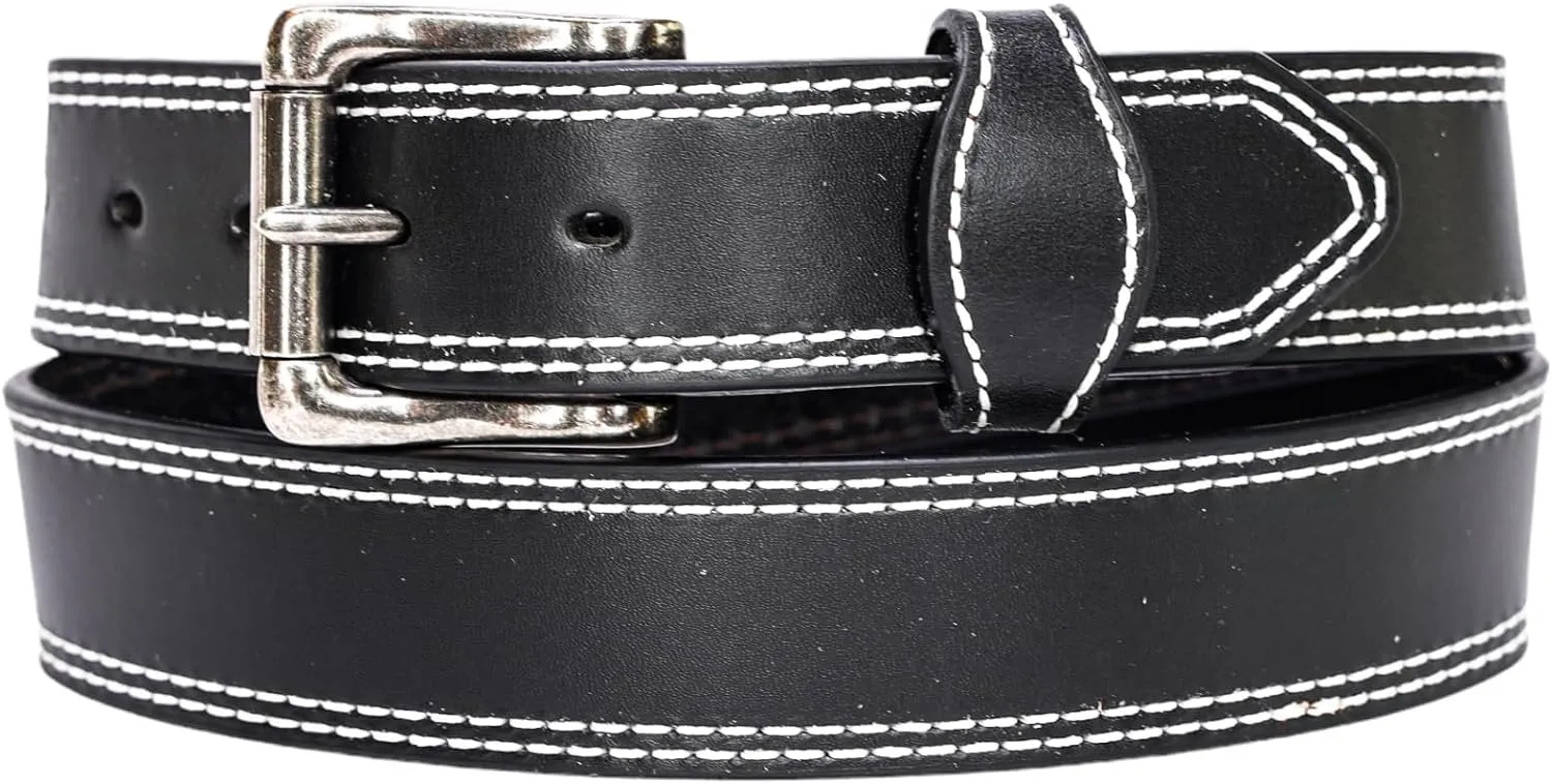 Heritage Leathers Geniune Leather Stitched Heavy Work Belt, Black