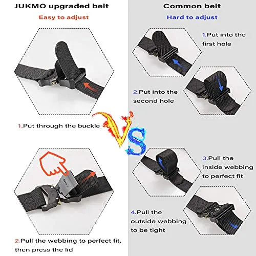 JUKMO Tactical Belt, Military Hiking Rigger 1.5" Nylon Web Work Belt with Heavy Duty Quick Release Buckle (Black, Medium)