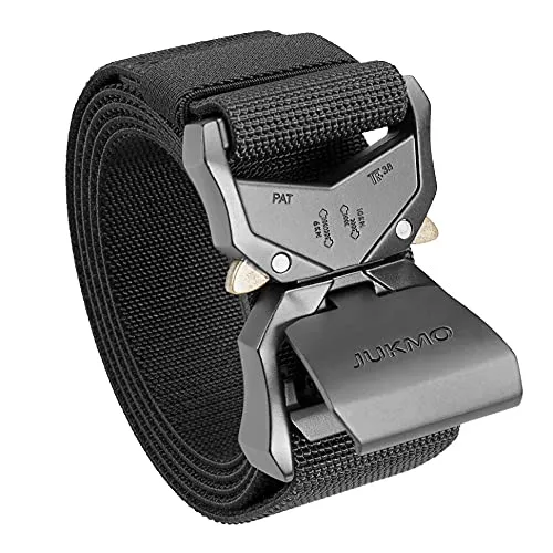 JUKMO Tactical Belt, Military Hiking Rigger 1.5" Nylon Web Work Belt with Heavy Duty Quick Release Buckle (Black, Medium)