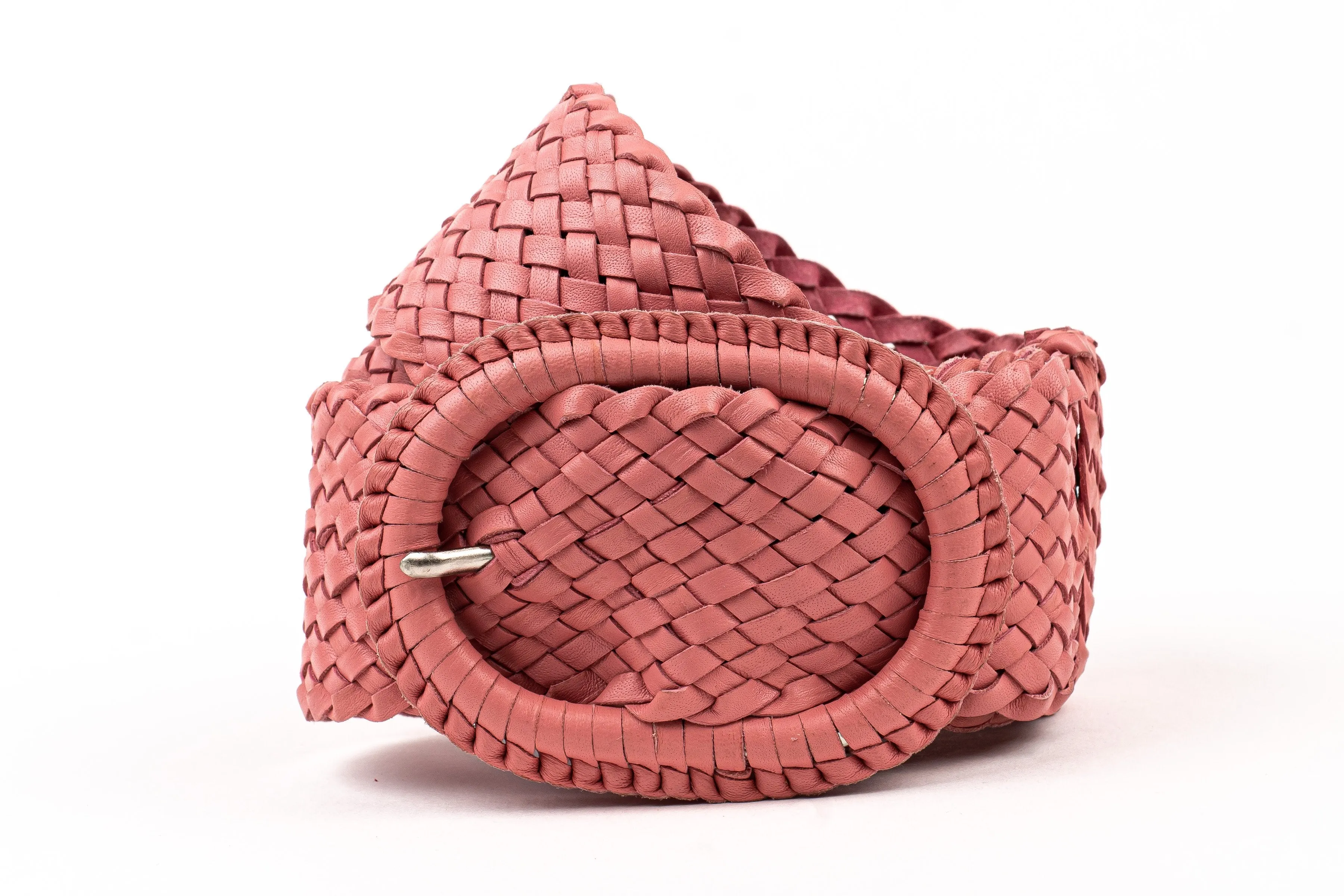 Leather Plaited Belt - Candy Pink