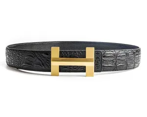 Luxury Crocodile Pattern Brass Buckle Leather Belt