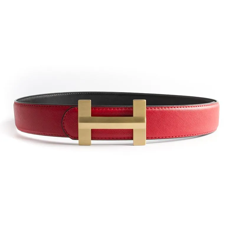 Luxury Solid Brass H Buckle Leather Belt