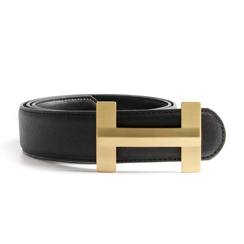 Luxury Solid Brass H Buckle Leather Belt