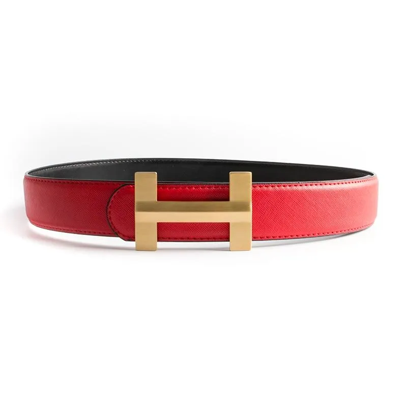 Luxury Solid Brass H Buckle Leather Belt