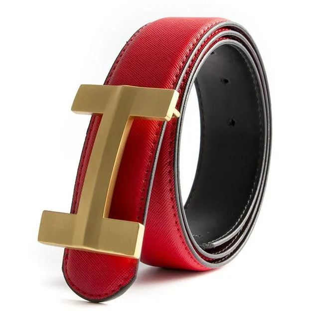 Luxury Solid Brass H Buckle Leather Belt