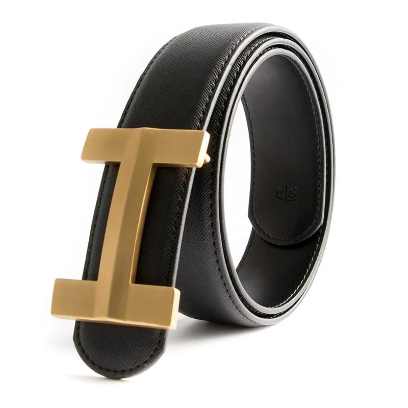 Luxury Solid Brass H Buckle Leather Belt