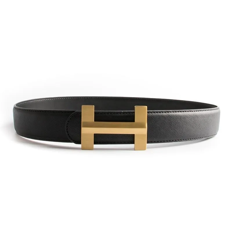 Luxury Solid Brass H Buckle Leather Belt