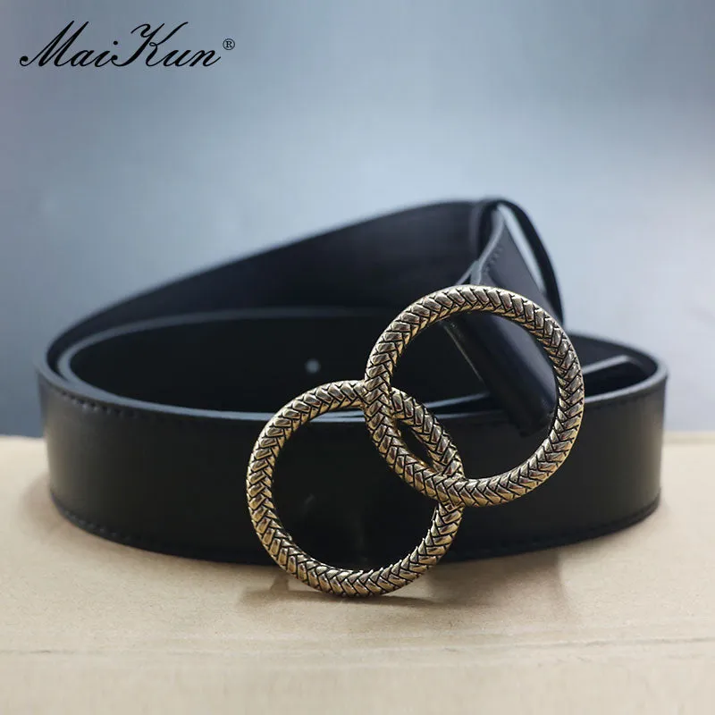 Maikun Belts for Women Fashion Pattern Double Ring Buckle Female Belt Leather Waistband for Jeans Dresses Pants