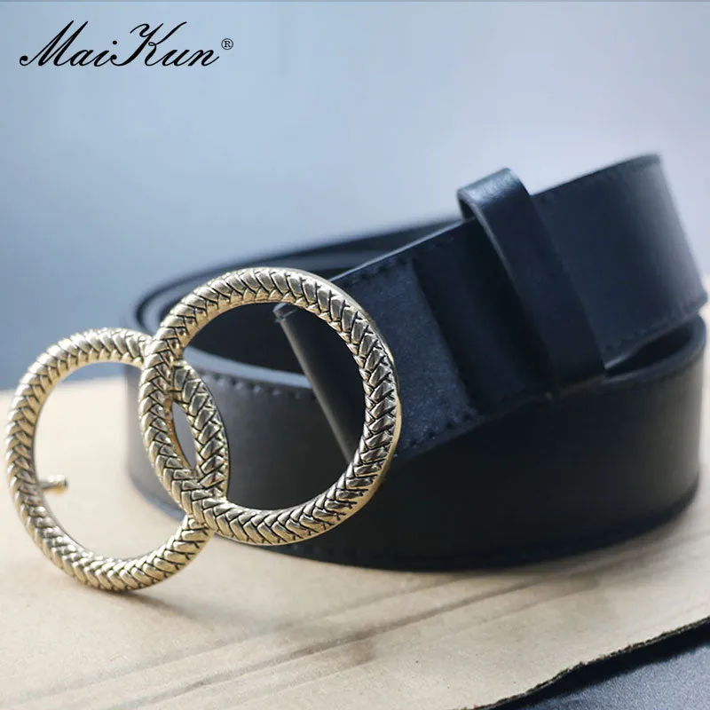 Maikun Belts for Women Fashion Pattern Double Ring Buckle Female Belt Leather Waistband for Jeans Dresses Pants