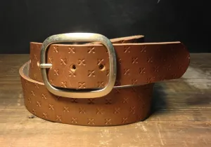 Medium Brown Small X Embossed Bridle Leather Belt