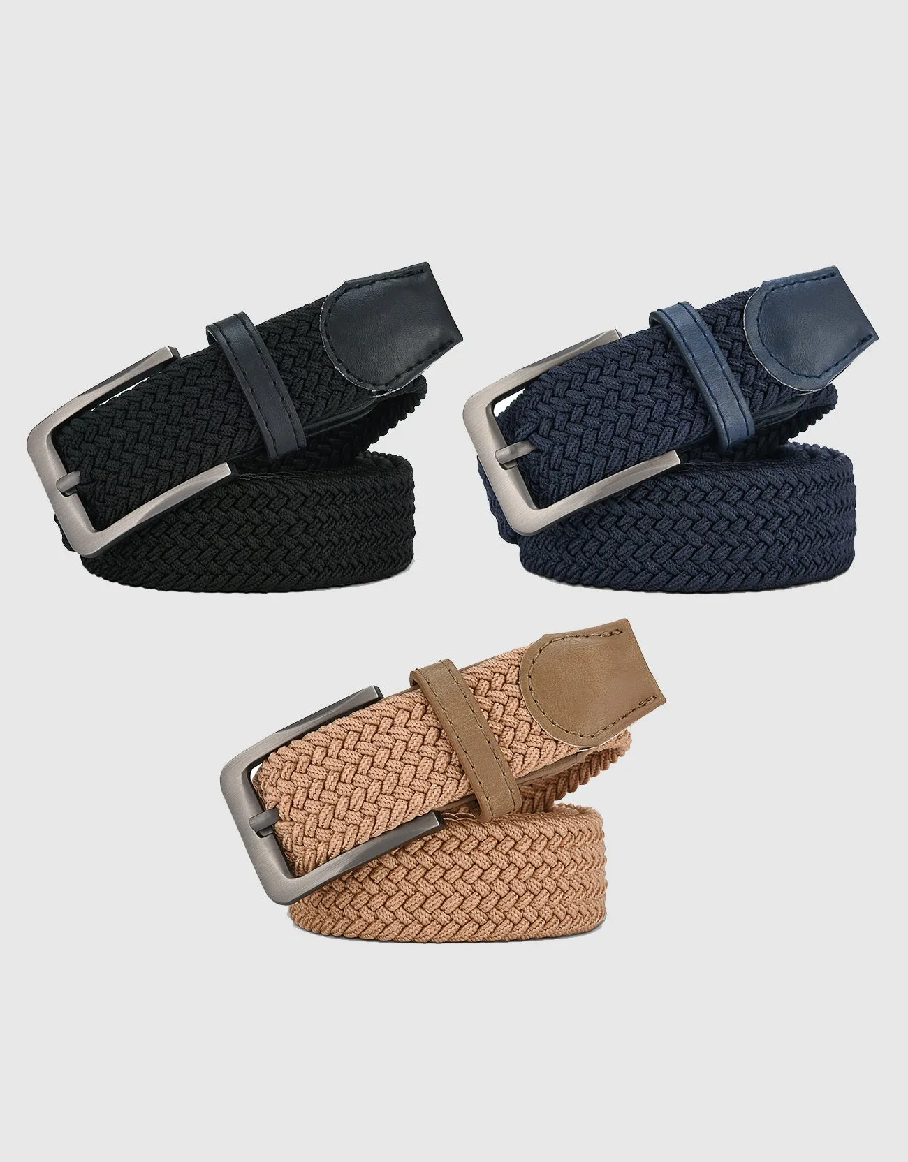 Men's Elastic Braided Stretch Belt-3 Pack