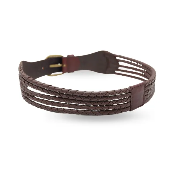 MISCHA - Women's Dark Brown Plaited Genuine Leather Belt