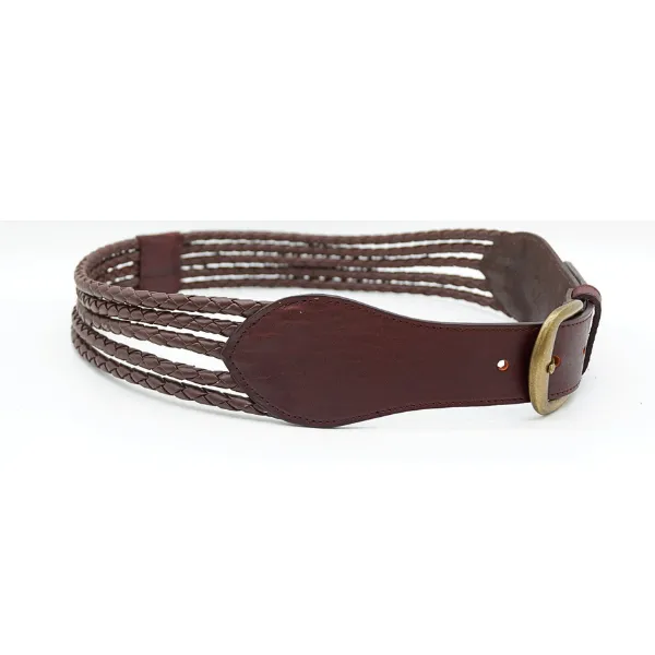 MISCHA - Women's Dark Brown Plaited Genuine Leather Belt