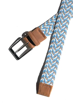 Multi Light Blue, Grey, White - Woven Stretch Belt