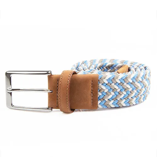 Multi Light Blue, Grey, White - Woven Stretch Belt