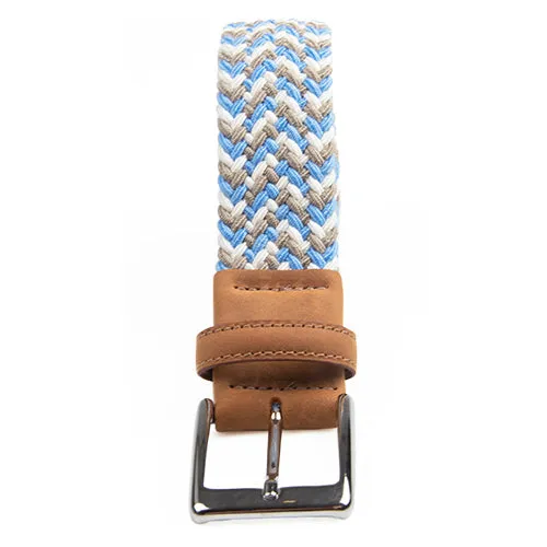 Multi Light Blue, Grey, White - Woven Stretch Belt