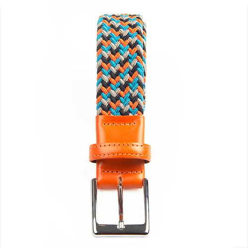 Multi Orange Navy Grey Aqua - Woven Stretch Belt