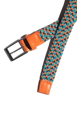 Multi Orange Navy Grey Aqua - Woven Stretch Belt