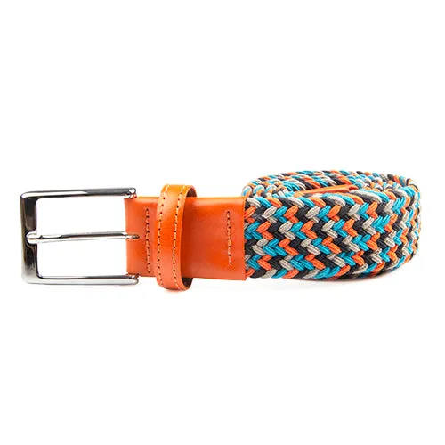 Multi Orange Navy Grey Aqua - Woven Stretch Belt