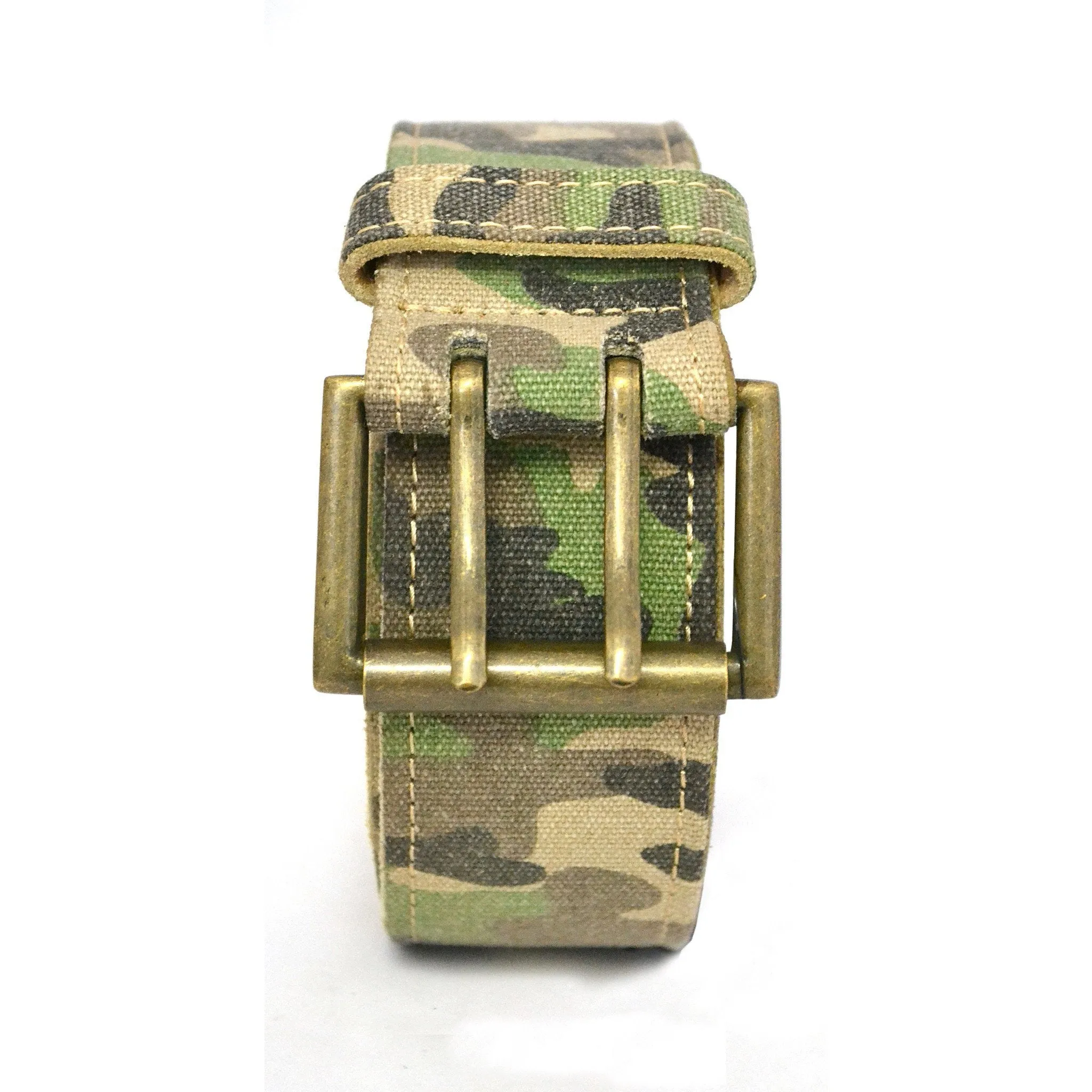 PARKER - Unisex Mens Womens Khaki Canvas & Leather Military Camouflage Belt