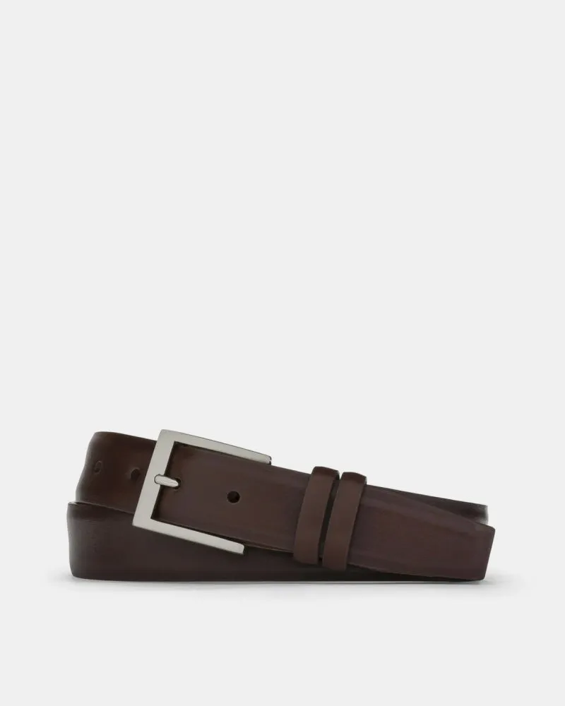 Semi Matte Calf Belt in Chocolate Leather