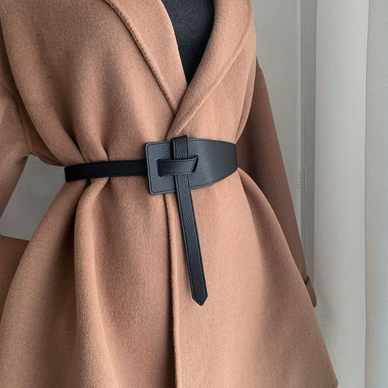 Soft Leather Chic Wide Coat Belt