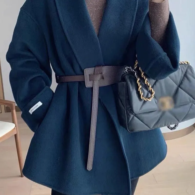 Soft Leather Chic Wide Coat Belt