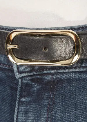 Thin Black Belt With Gold Buckle