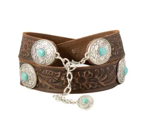 Tooled Concho Leather Belt