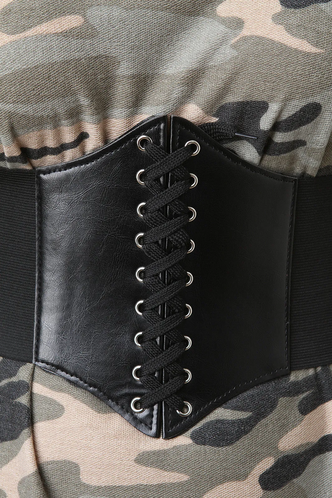 Vegan Leather Corset Lace Up Elastic Waist Belt