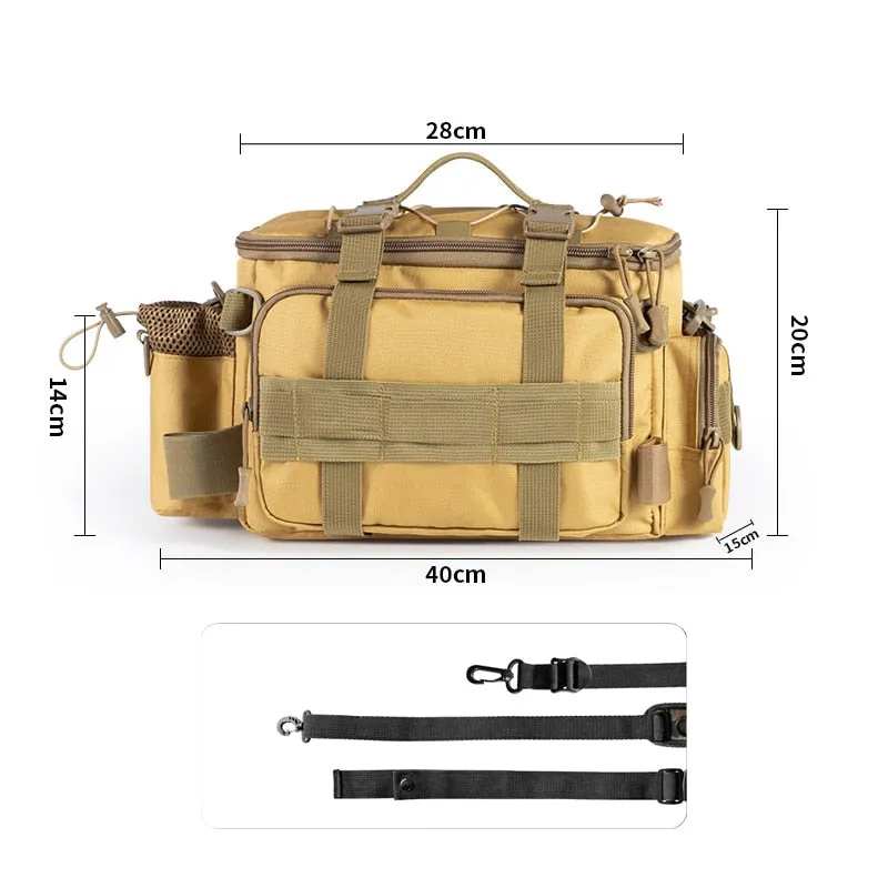 Waterproof Fishing Bag Cross Body Sling Fishing tackle Backpack with Rod Holder Box Storage Military Outdoor Compact Lure Bag