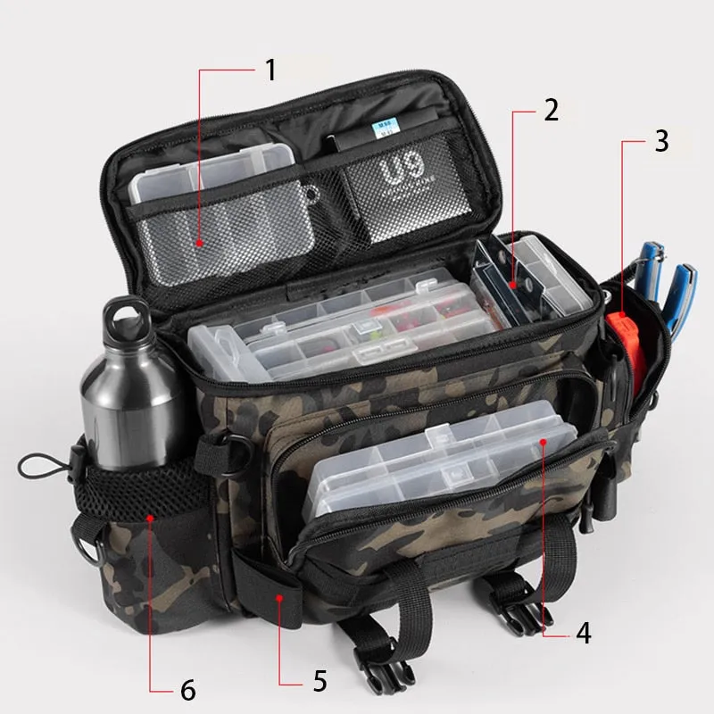 Waterproof Fishing Bag Cross Body Sling Fishing tackle Backpack with Rod Holder Box Storage Military Outdoor Compact Lure Bag