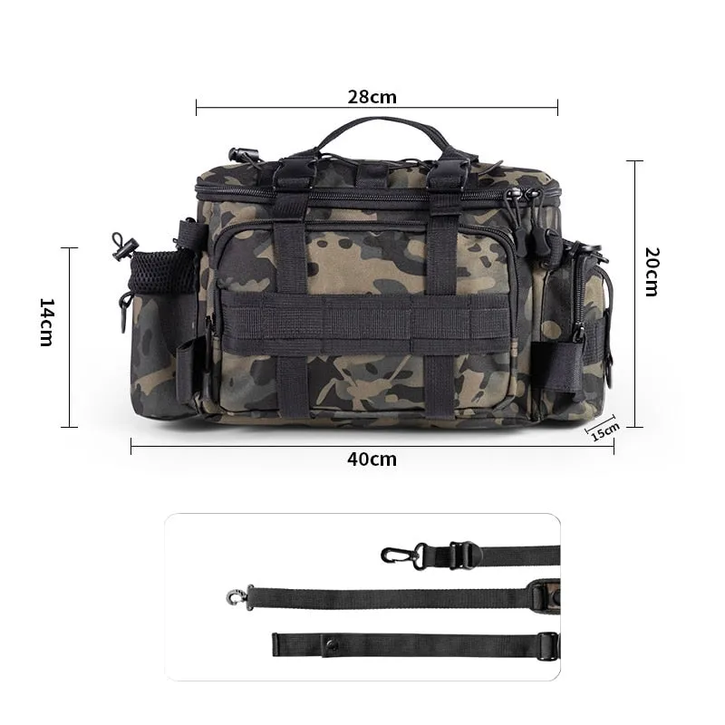 Waterproof Fishing Bag Cross Body Sling Fishing tackle Backpack with Rod Holder Box Storage Military Outdoor Compact Lure Bag