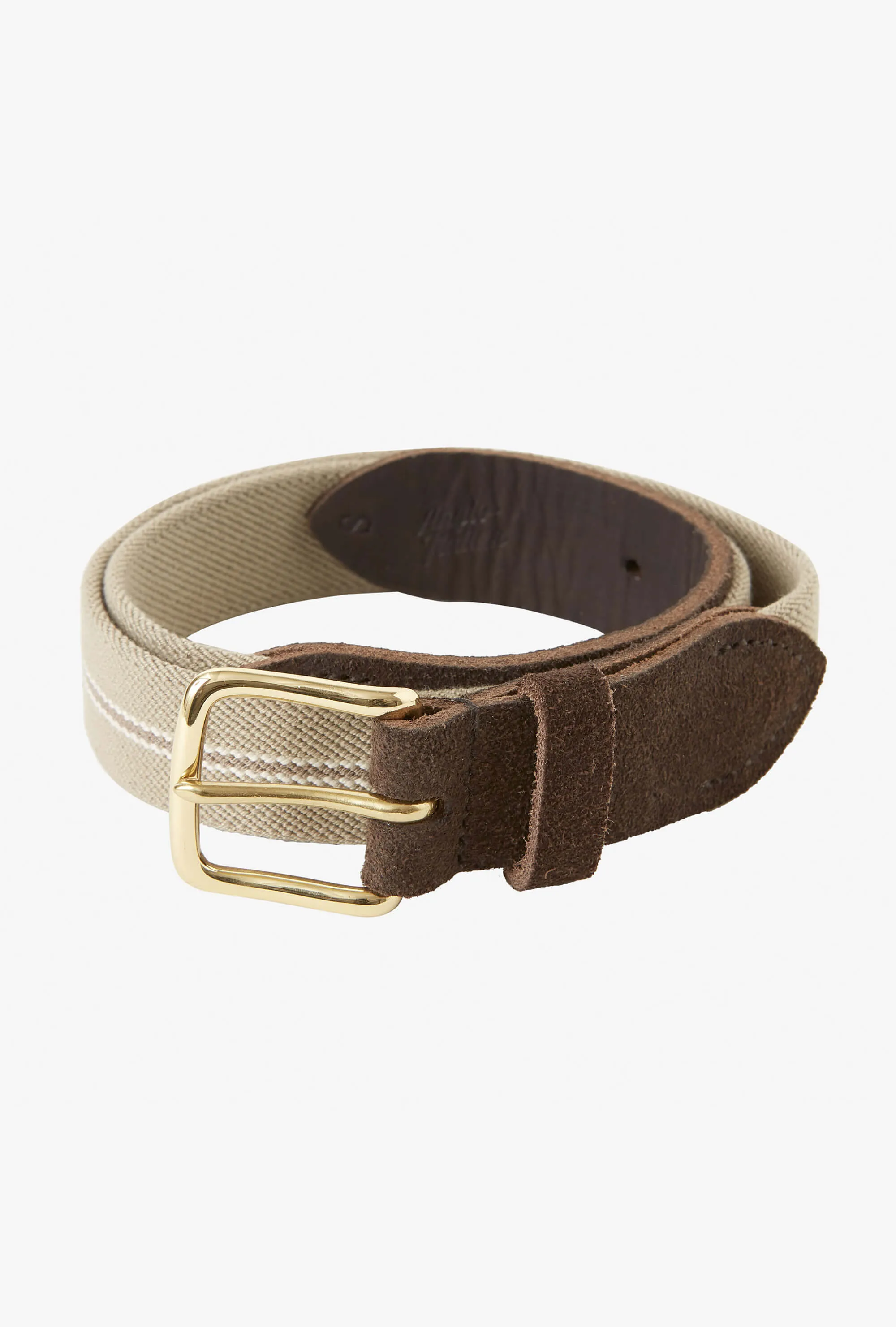 Webbed Belt Canvas Suede Sand Bone Double Stripe