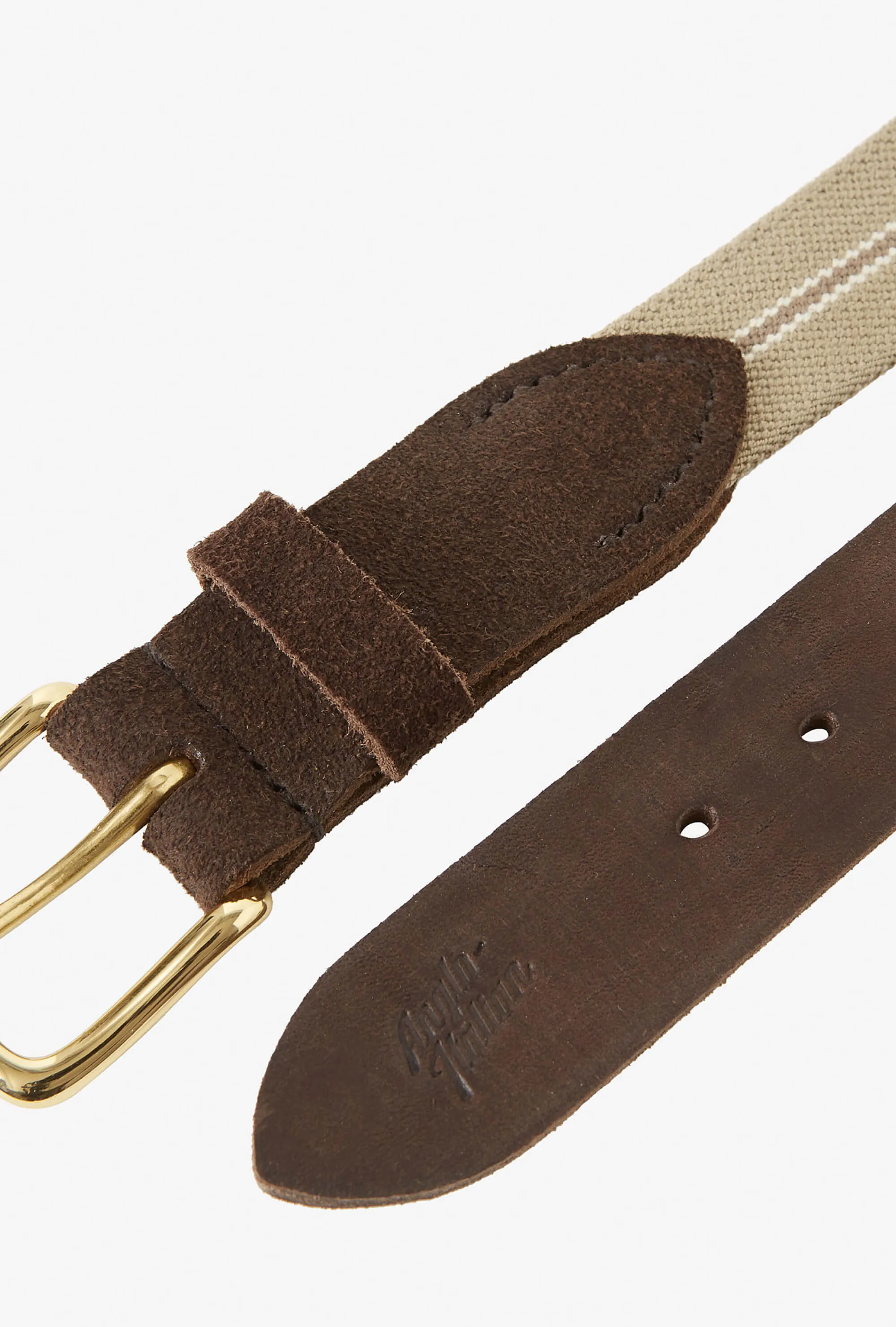 Webbed Belt Canvas Suede Sand Bone Double Stripe