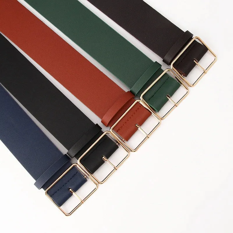 Wide High-Fashion Vegan Leather Square Buckle Vintage Waist Belts