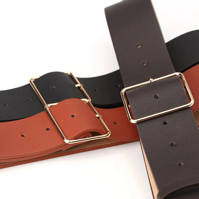 Wide High-Fashion Vegan Leather Square Buckle Vintage Waist Belts