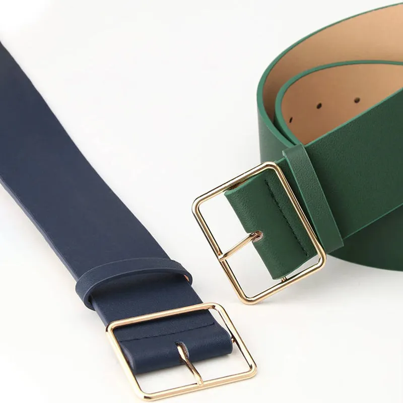 Wide High-Fashion Vegan Leather Square Buckle Vintage Waist Belts